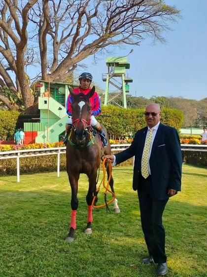 Czar, with jockey Imran Chisty, after winning the memorial trophy.