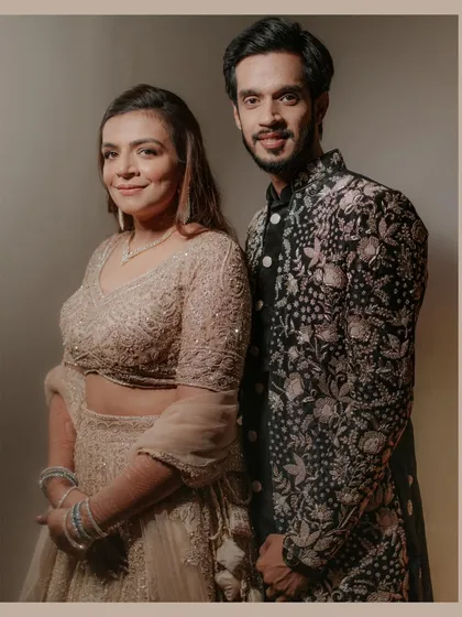 A classic, elegant portrait of the newly engaged couple, Karan and Vrinda. A simple, well-lit shot like this is essential for every couple's album.