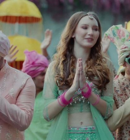 A shot of the wedding guests, where I blended traditional Indian attire like kurtas and turbans with modern touches to create a vibrant scene.