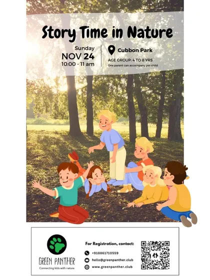 A poster for our November story time, a perfect weekend activity for families looking to connect with nature and each other.