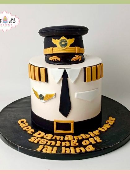 Signing off in style. A pilot's uniform cake to celebrate Captain Damambr's retirement and distinguished career.