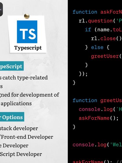 Why learn TypeScript? It is a superset of JavaScript designed for large applications. It helps catch errors early, making it popular for full-stack, web, and game development.