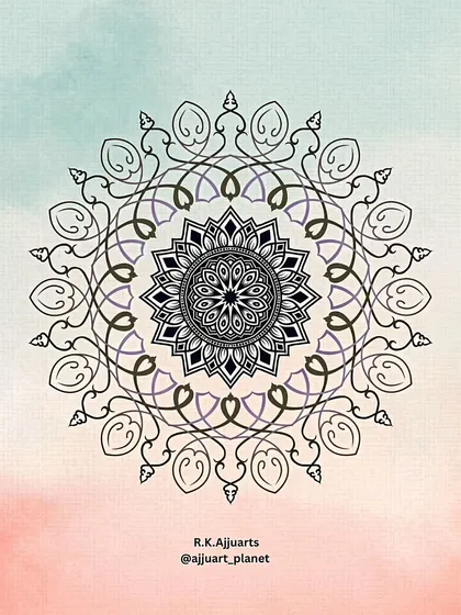 A black and white version of the simple mandala, which highlights the pure line work and intricate pattern design.