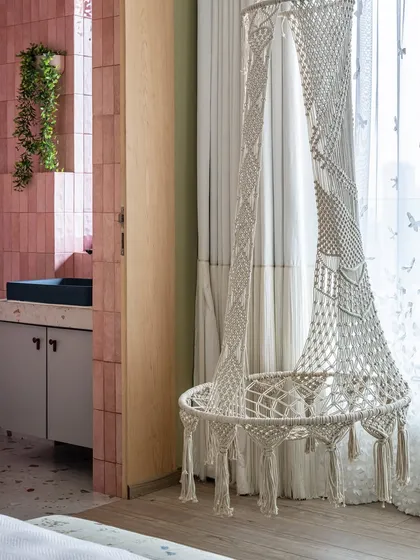 The moment a client's daughter saw this macrame swing, she said it was her secret spot to feel like she was flying. It’s for moments like these, of pure joy, that I design.