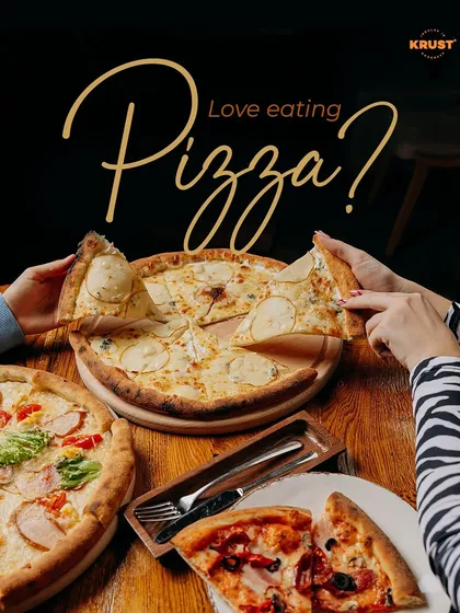 A shot of friends sharing different kinds of pizzas at our café. This image captures the social, fun atmosphere we encourage in our workshops.
