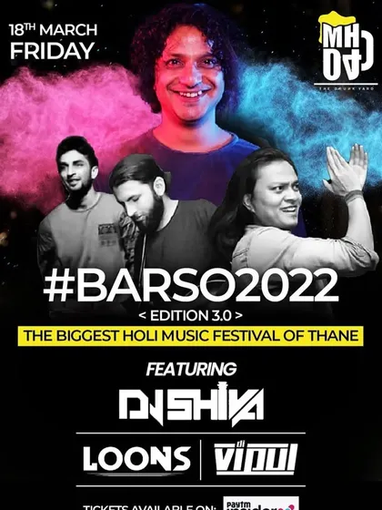 A poster from the 'Barso' Holi Music Festival in Thane. Themed events like Holi are my favorite, as they allow me to create a truly unique and colorful musical experience.