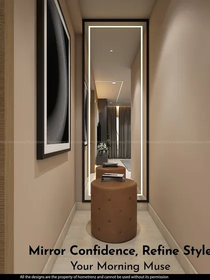 Mirror confidence, refine style. This full-length mirror with an integrated light frame is not just a utility item but a design element that adds brightness and glamour to a hallway.