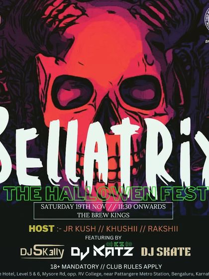 The official poster for the "Bellatrix" Halloween Fest at The Brew Kings.