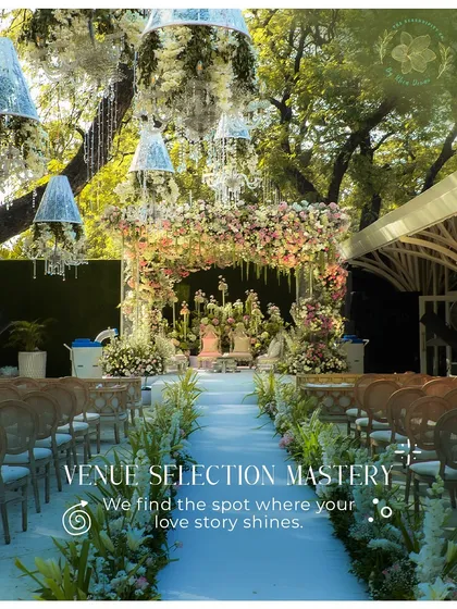 Venue selection mastery. We don't just find a place; we find the perfect spot where your love story can shine, and then we transform it into your dream wedding venue.