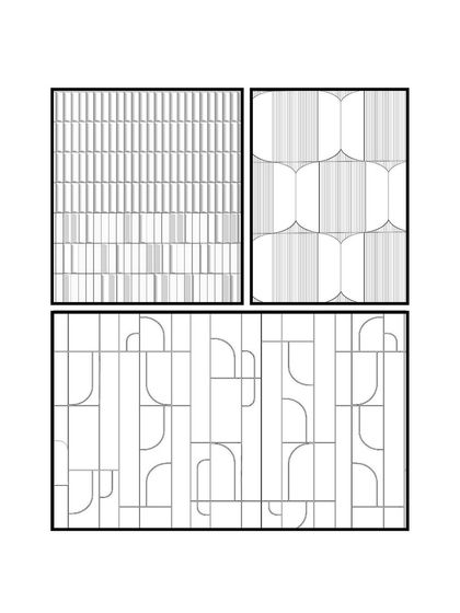 A study of geometric patterns I developed for wall paneling and partitions. These drawings are the first step in creating the custom, rhythmic details that bring character and sophistication to a space.