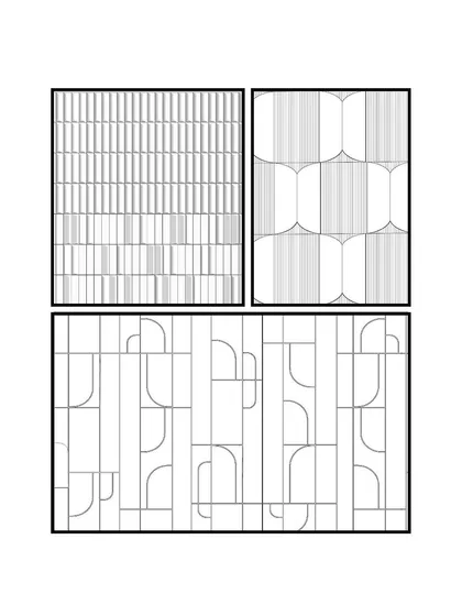A study of geometric patterns I developed for wall paneling and partitions. These drawings are the first step in creating the custom, rhythmic details that bring character and sophistication to a space.