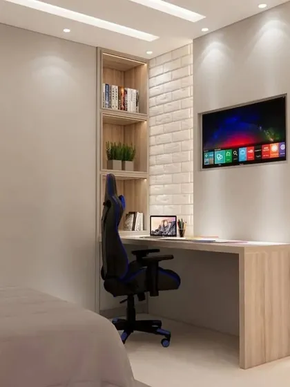 Another angle of the study nook, showing how it is neatly tucked into the corner to maximize space.