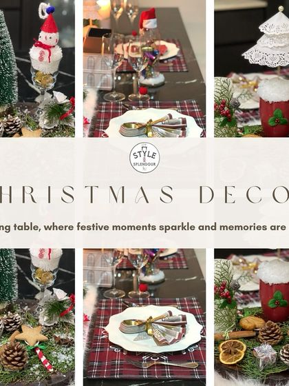 A collage showcasing the key elements of my Christmas decor. From whimsical snowmen and miniature trees to elegant angel-wing napkin folds, every detail is designed to transform your holiday feast into a visual delight.