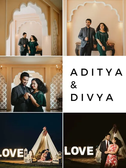 A summary collage of a couple's pre-wedding shoot, showcasing various indoor and outdoor settings. It highlights their chemistry and the different moods we can create in a single session.