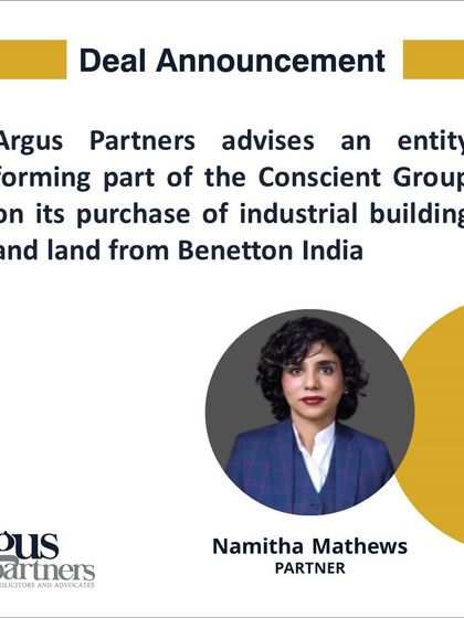 We advised an entity of the Conscient Group on its purchase of a 6.6-acre industrial building and land parcel in Gurugram from Benetton India. This transaction highlights our expertise in high-value industrial real estate deals.