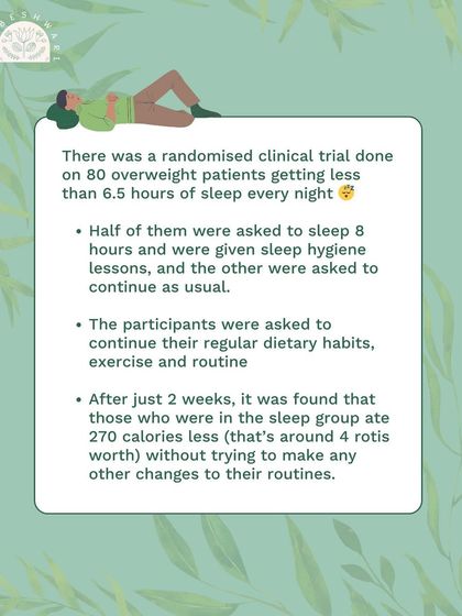 An infographic series explaining how sleeping 8 hours a night can help you lose weight without any other changes. I also share practical sleep hygiene tips, like applying ghee to your feet and avoiding screens before bed.