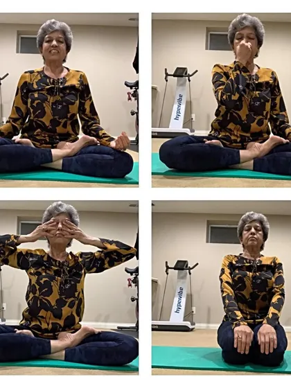 Another collage demonstrating my pranayama and meditation sequence, a vital part of my daily routine for mental clarity.