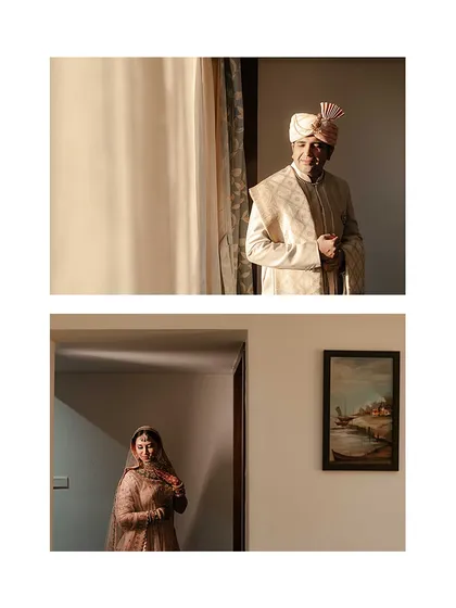 Golden hour portraits of the bride and groom. The warm, soft light of the setting sun adds a magical glow to these intimate moments.