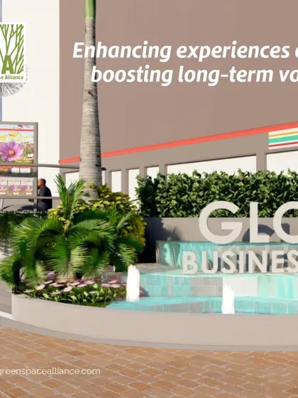 By integrating water features, lush planting, and clear branding at the entrance of this business school, we enhance the visitor experience. This approach boosts the long-term value and prestige of the institution.