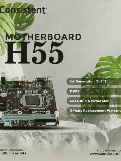 Our H55 motherboard is designed for first-generation Intel Core i3, i5, and i7 processors. It supports DDR3 memory and includes an NVMe slot, making it a versatile board for breathing new life into older systems.