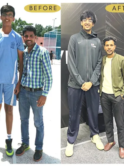 A before and after with my old student, Aryan, who is now representing India in basketball. I am so proud to see how his hard work and dedication have paid off.