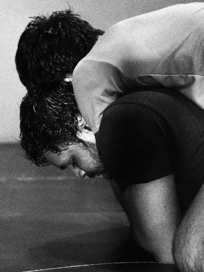In the thick of a grappling exchange. This is where you learn to think several moves ahead, using technique and leverage to overcome strength.