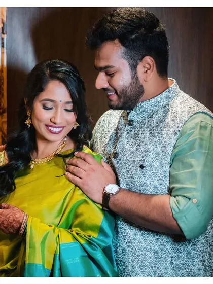 The love, the sparkle, the joy. A sweet moment between Shwetha and her partner during their engagement.