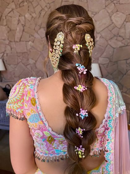 Another angle of the bubble plait, showing its texture and the intricate details of the accessories.