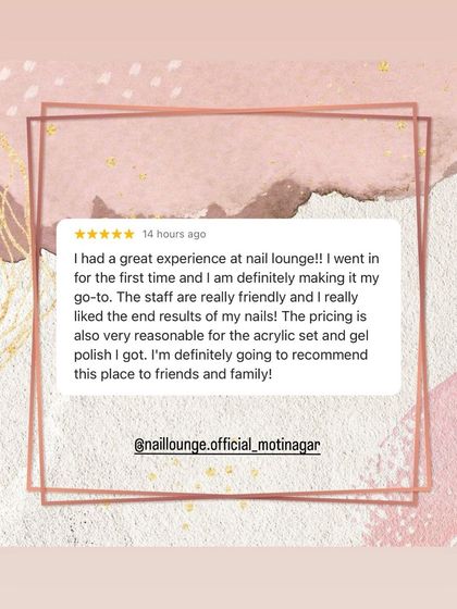 A great review from a first-time client who is now a regular. She loved the friendly staff and the reasonable pricing for her acrylic set.