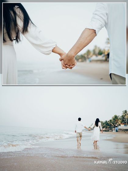 A close-up on holding hands while walking on the beach. This simple shot is powerful, symbolizing your journey together.