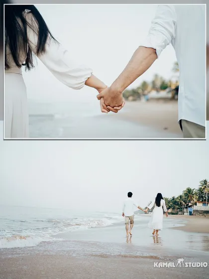 A close-up on holding hands while walking on the beach. This simple shot is powerful, symbolizing your journey together.