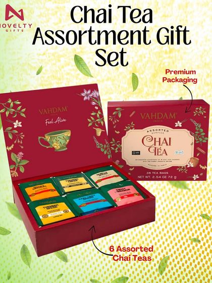 For the chai lover, this Vahdam Chai Tea Assortment is the perfect gift. It includes six different assorted chai tea blends, beautifully packed in a premium red gift box.