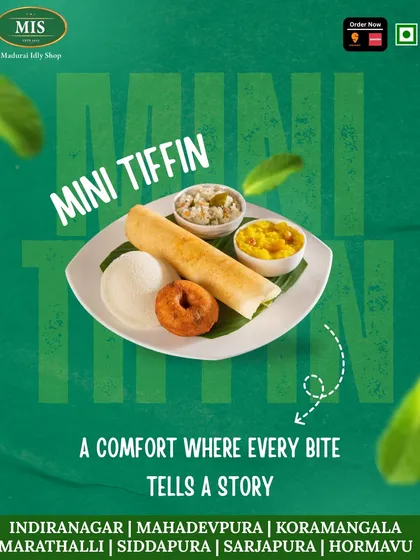 For those who want a little bit of everything, our Mini Tiffin is the answer. It’s a plate full of our tiffin classics: a mini dosa, a soft idli, a crispy vada, and a touch of sweet kesari.