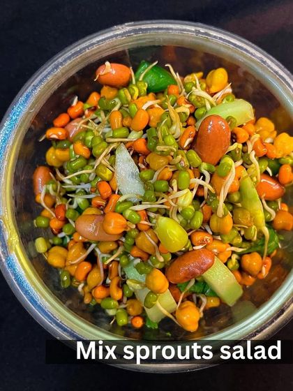 A look at the Mixed Sprouts Salad from my diet meal plan. It's a nutritional powerhouse packed with protein and fiber to keep you energized.