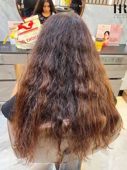 A clear "before" image showing dry, frizzy, and color-damaged hair.