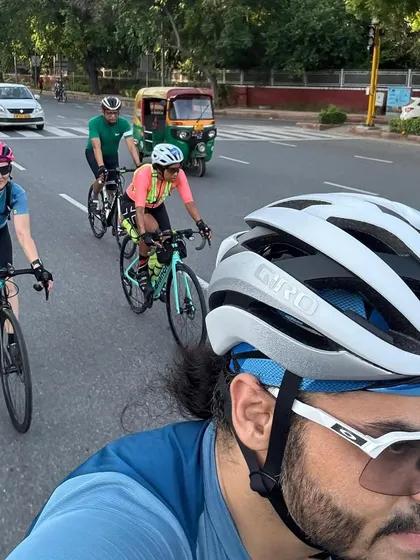 A selfie from the saddle, capturing the group in action during a Sunday spin.