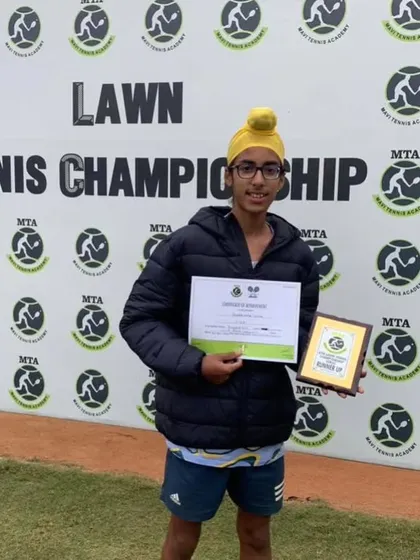 Gurrshan Singh Mehta after becoming a finalist at the Boys Under 14 Singles event of an AITA Championship Series in Noida.