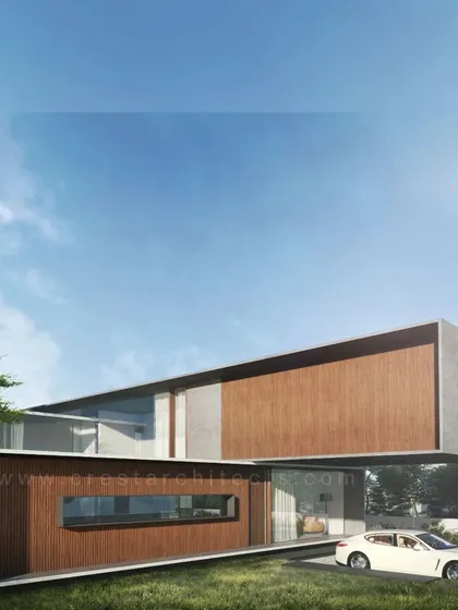 This conceptual render was a key part of our design process for the Long House. It helped establish the material palette and massing, particularly the relationship between the solid upper volume and the transparent ground floor.