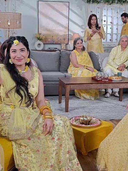 A candid moment on the set of the Matrimonials India ad, with the cast looking picture-perfect in our coordinated yellow outfits.