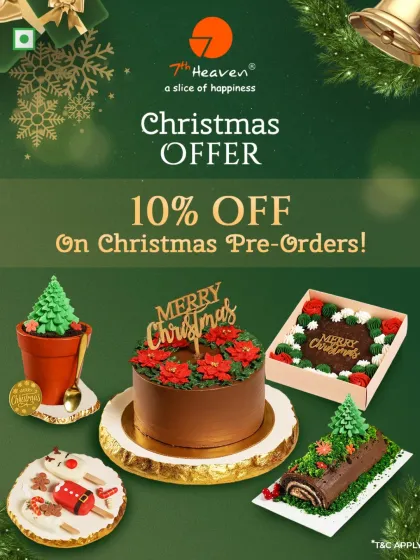 Santa is on his way, and so are the sweetest savings. Our Christmas pre-order offer includes a variety of treats like our Christmas Flower Cake, Yule Log, and festive brownie boxes.