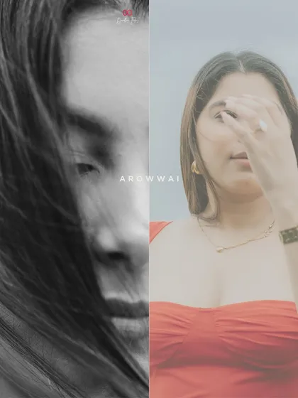 A diptych showing two sides of the bride's personality during her pre-wedding shoot, one artistic and moody in black and white, the other vibrant and full of life.