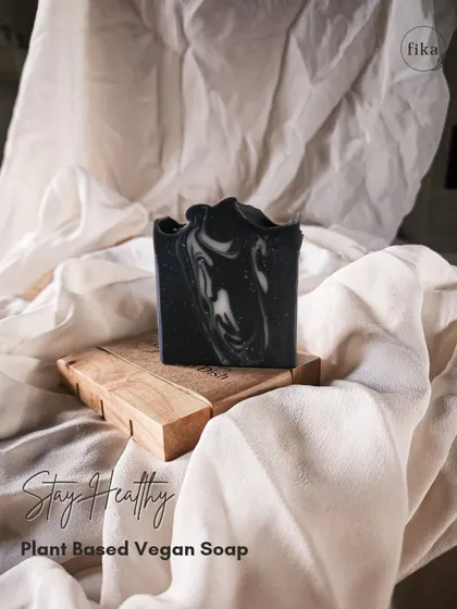 Stay healthy with my plant-based vegan soap. This dark, swirled bar is an investment in a more enhanced life, turning a simple act of cleansing into a luxurious moment of self-care.