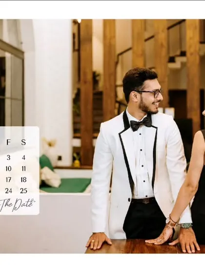 An example of a chic and elegant save the date design. We incorporate one of your favorite pre-wedding photos into a clean graphic to help you announce your wedding day.