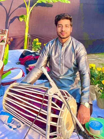 A moment with my Pakhavaj, the oldest version of the double-sided drum, before a performance.
