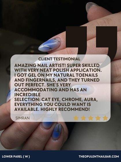 This client loved the wide selection of cat-eye, chrome, and aura polishes I offer. I'm always trying to bring you the latest trends.