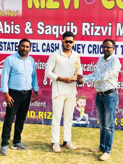 Mandeep Boora receiving the Man of the Match award after his excellent bowling performance helped us enter the final of the Abis & Squib Rizvi Memorial Cricket tournament.