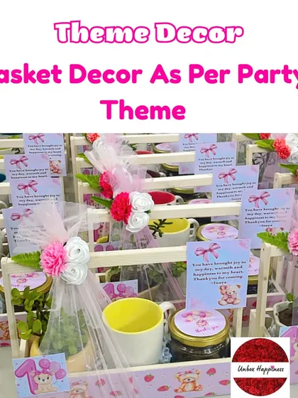 This image emphasizes my ability to decorate baskets according to any party theme, as shown with these teddy bear favors.