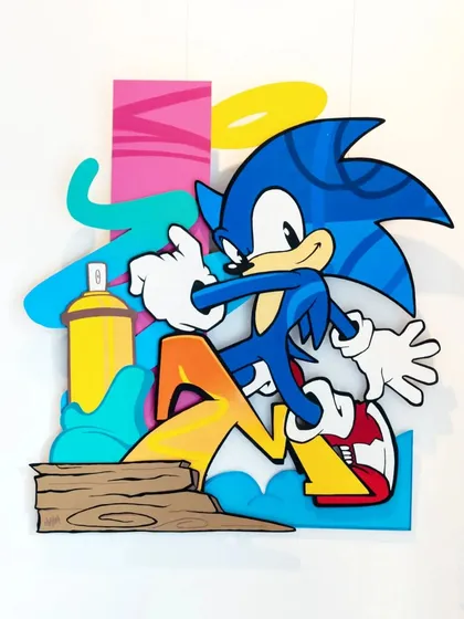 Gotta go fast! This Sonic the Hedgehog piece is another one of my layered wood artworks. It’s all about capturing that 90s nostalgia with a fresh, graffiti-inspired twist.