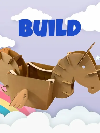 It all starts with a single idea. The first step in my workshops is to build. Kids get to construct their very own 3D cardboard unicorn, learning as they go and creating a sturdy base for their masterpiece.