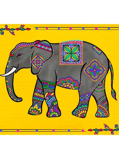 This decorated elephant is a celebration of Indian folk art, reimagined with a modern digital touch. I adorned it with colorful patterns inspired by Madhubani and Pattachitra styles, making it a symbol of wisdom and prosperity for your home.